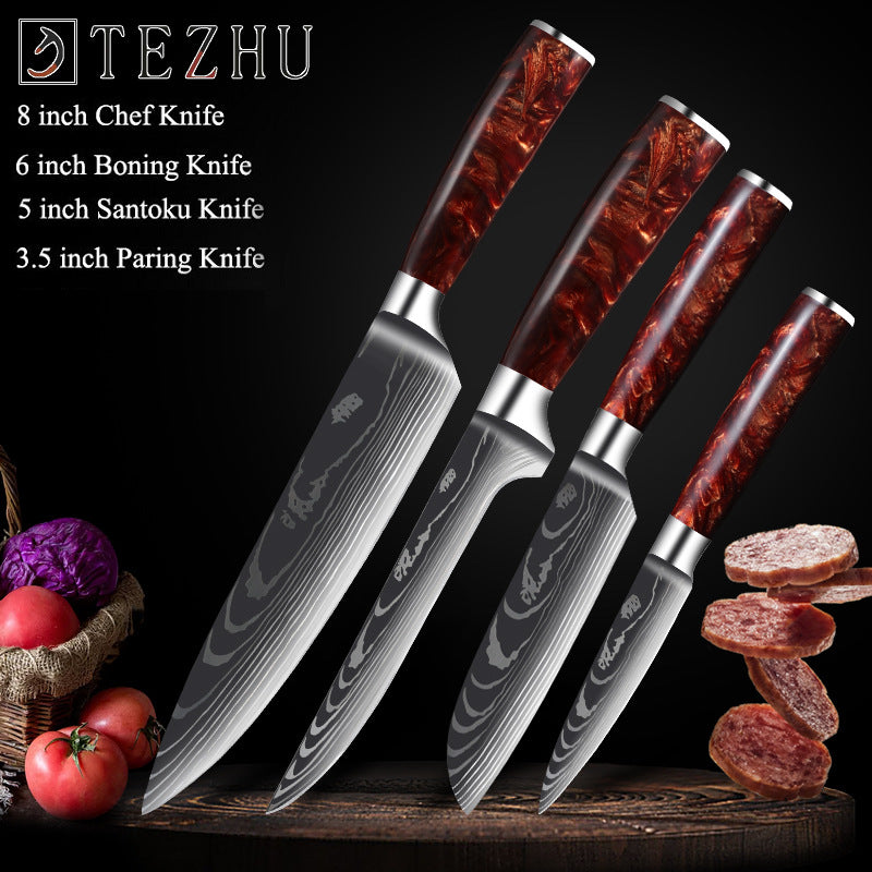 Japanese Chef Knife Set, Kitchen Knife Set with a Resin Handle 1-10 PCS Sharp Santoku Cleaver and Utility Knife in a Damascus style