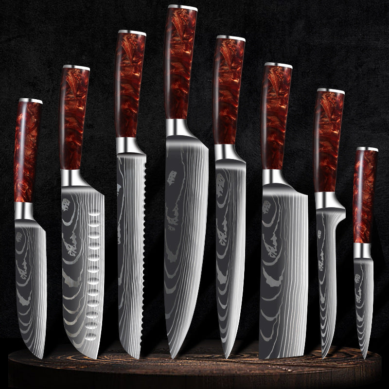 Japanese Chef Knife Set, Kitchen Knife Set with a Resin Handle 1-10 PCS Sharp Santoku Cleaver and Utility Knife in a Damascus style