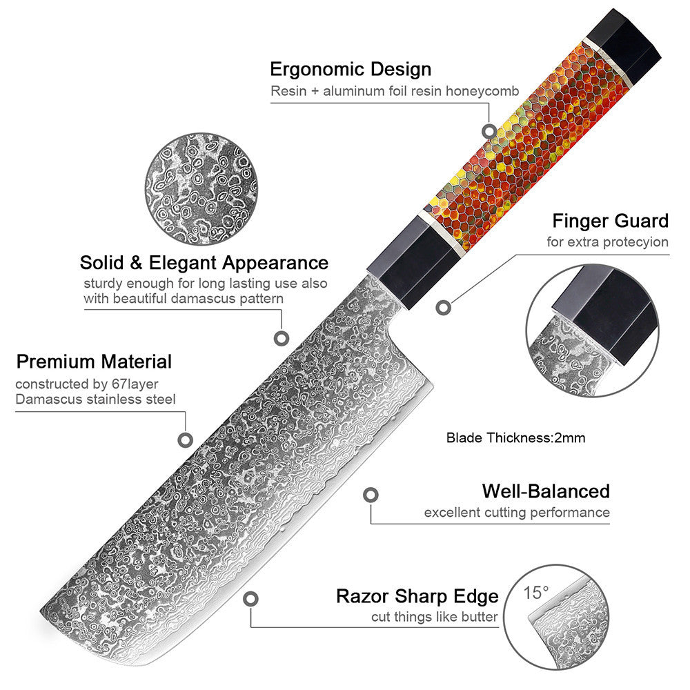 Octagonal Resin Honeycomb Handle Knife Used In Kitchen Sharp High Hardness Damascus Steel Knife