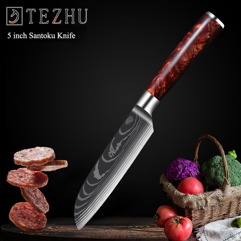 Japanese Chef Knife Set, Kitchen Knife Set with a Resin Handle 1-10 PCS Sharp Santoku Cleaver and Utility Knife in a Damascus style