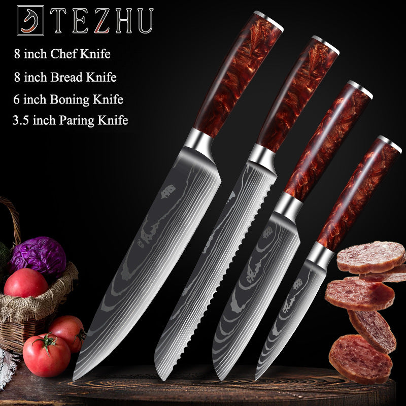 Japanese Chef Knife Set, Kitchen Knife Set with a Resin Handle 1-10 PCS Sharp Santoku Cleaver and Utility Knife in a Damascus style