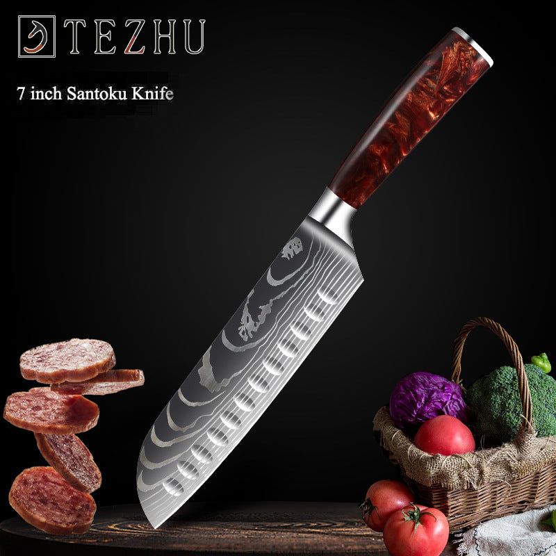 Japanese Chef Knife Set, Kitchen Knife Set with a Resin Handle 1-10 PCS Sharp Santoku Cleaver and Utility Knife in a Damascus style