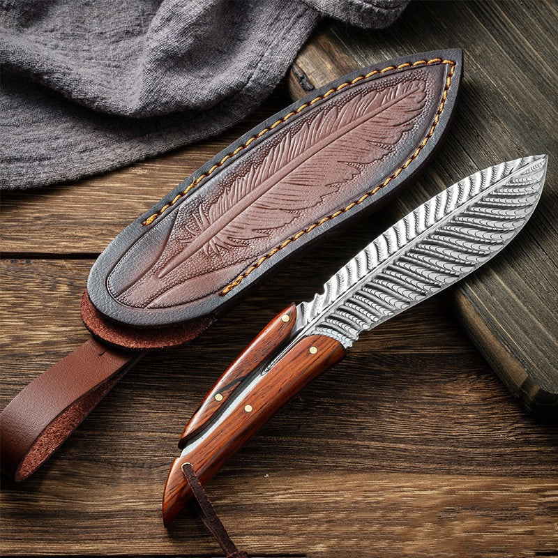 Outdoor Wooden Handle Matched With Feather Knife