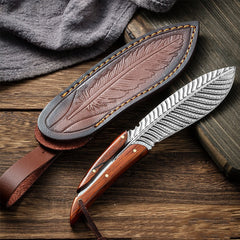 Outdoor Wooden Handle Matched With Feather Knife