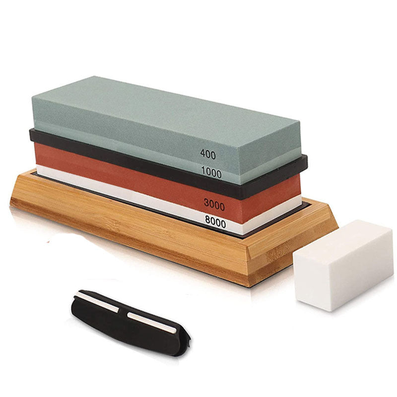 Home Kitchen Double Sharpening Stone With Bamboo Base Knife Sharpener