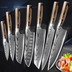 7 Pcs Handmade Damascus Chef Knife for Kitchen Perfection, Handcrafted Premium Damascus Steel Chef Knife, Gift For Chef