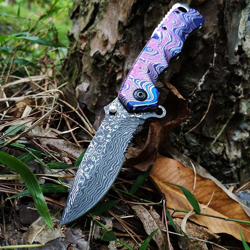 Stainless Steel Outdoor Tool Damascus Grain Folding Blade Knife