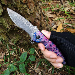 Stainless Steel Outdoor Tool Damascus Grain Folding Blade Knife