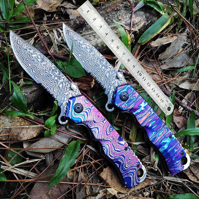 Stainless Steel Outdoor Tool Damascus Grain Folding Blade Knife