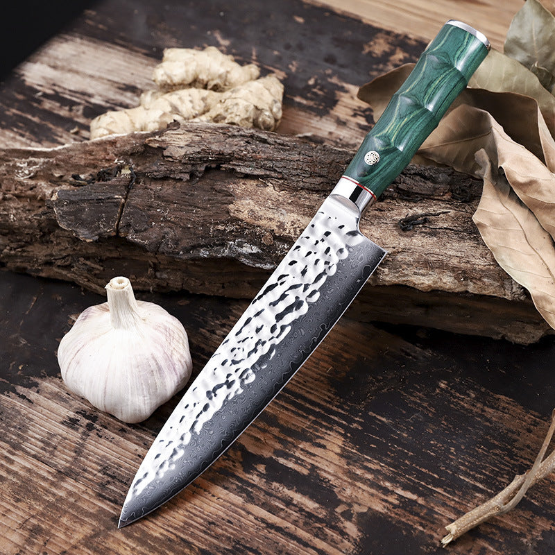 Damascus Steel Japanese Chef Knife with Real Abalone Shell Handle - 67-layer Japanese Damascus VG10 Steel,-Tang Blade