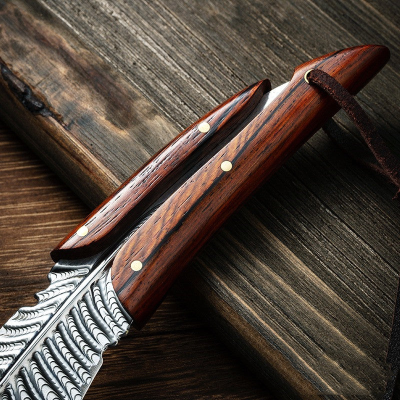 Outdoor Wooden Handle Matched With Feather Knife