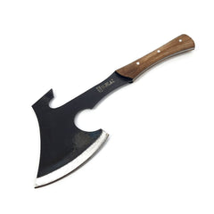 Wolf Engraved Carbon Steel Hatchet with Wooden Handle, High Quality Carbon Steel Axe With Holster