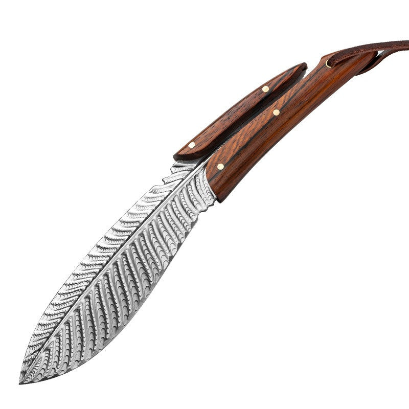 Outdoor Wooden Handle Matched With Feather Knife