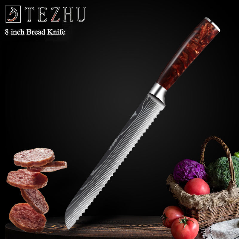 Japanese Chef Knife Set, Kitchen Knife Set with a Resin Handle 1-10 PCS Sharp Santoku Cleaver and Utility Knife in a Damascus style