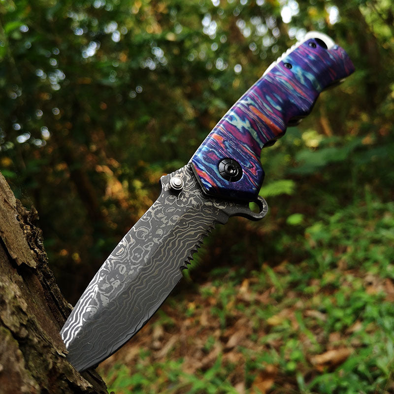 Stainless Steel Outdoor Tool Damascus Grain Folding Blade Knife