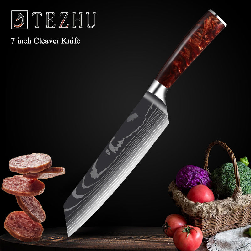 Japanese Chef Knife Set, Kitchen Knife Set with a Resin Handle 1-10 PCS Sharp Santoku Cleaver and Utility Knife in a Damascus style