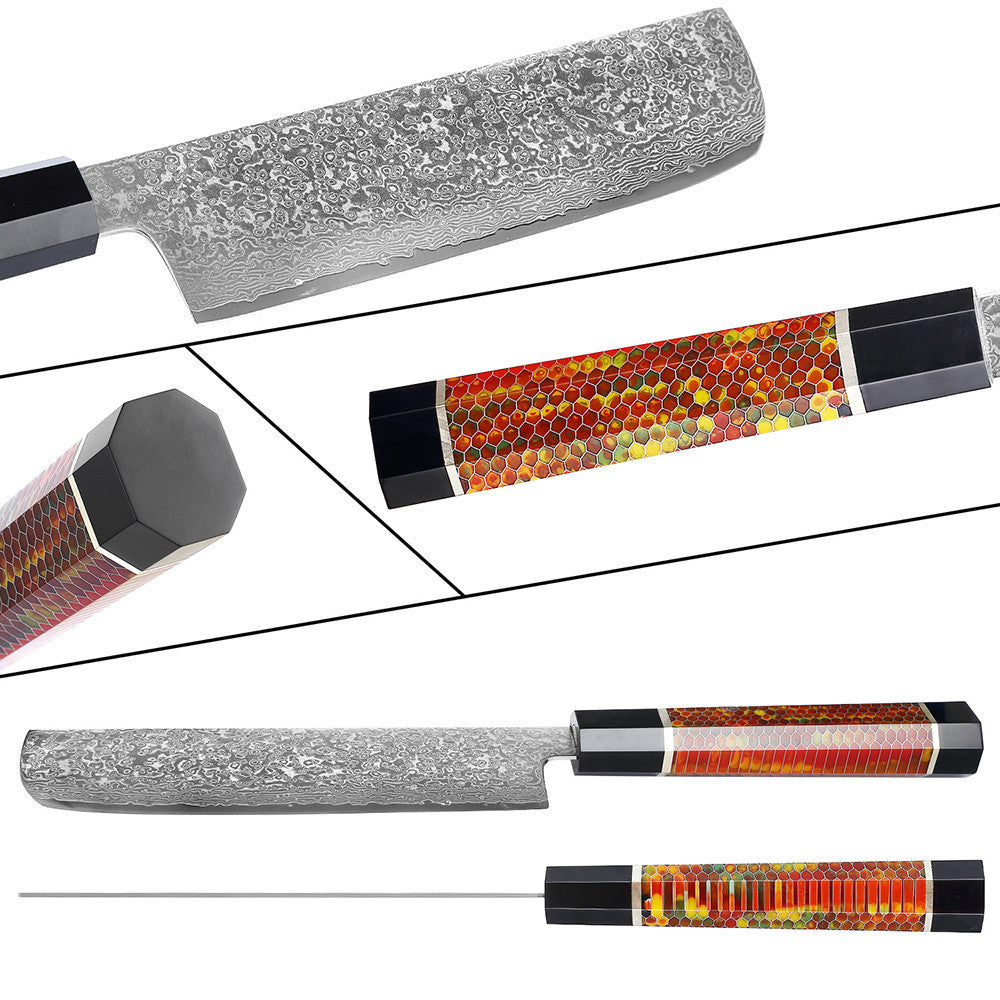 Octagonal Resin Honeycomb Handle Knife Used In Kitchen Sharp High Hardness Damascus Steel Knife