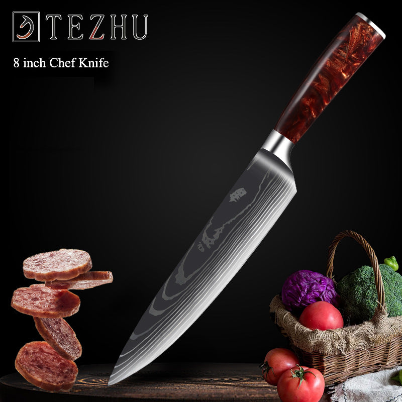 Japanese Chef Knife Set, Kitchen Knife Set with a Resin Handle 1-10 PCS Sharp Santoku Cleaver and Utility Knife in a Damascus style