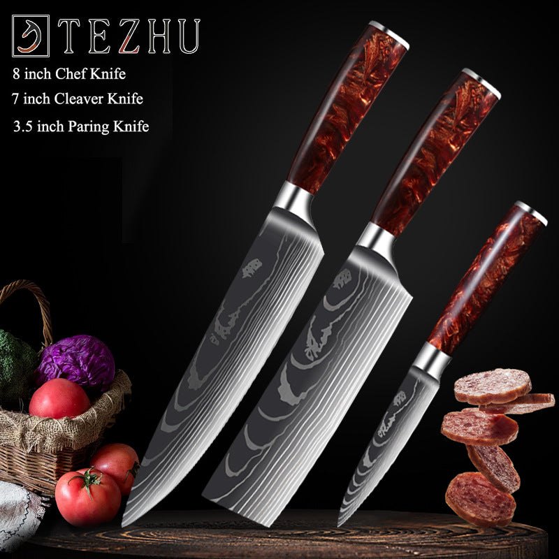 Japanese Chef Knife Set, Kitchen Knife Set with a Resin Handle 1-10 PCS Sharp Santoku Cleaver and Utility Knife in a Damascus style