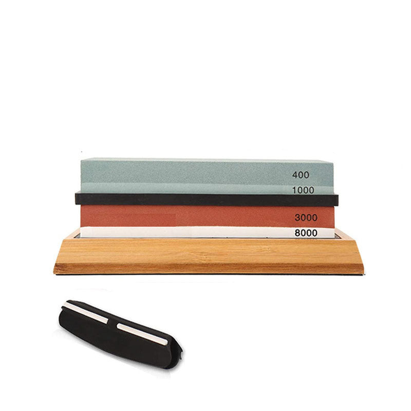 Home Kitchen Double Sharpening Stone With Bamboo Base Knife Sharpener