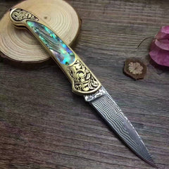 Camping Hunting Folding Survival Combat Knife Natural Shell