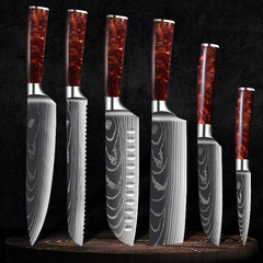 Japanese Chef Knife Set, Kitchen Knife Set with a Resin Handle 1-10 PCS Sharp Santoku Cleaver and Utility Knife in a Damascus style