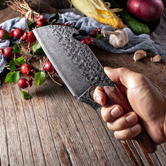 Damascus Steel Hand Forged Knife, Serbian Chef Cleaver Knife, Vintage Cooking Knife, Best Camping Gift, Gift For Chef